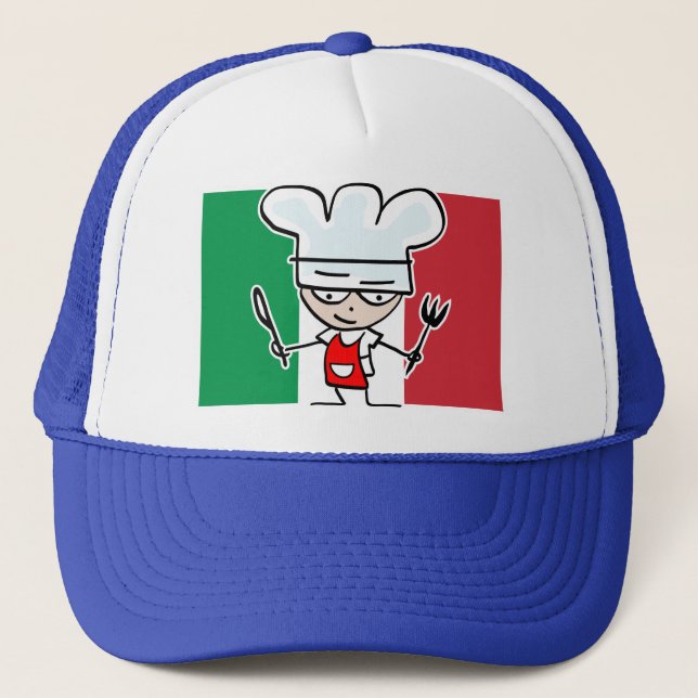 Chef hat with italian flag and cool cartoon (Front)