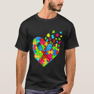 Chef Heart Puzzle Pieces Support Autism Awareness T-Shirt