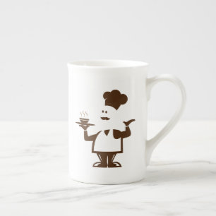 Chef holding a bowl of soup bone china mug
