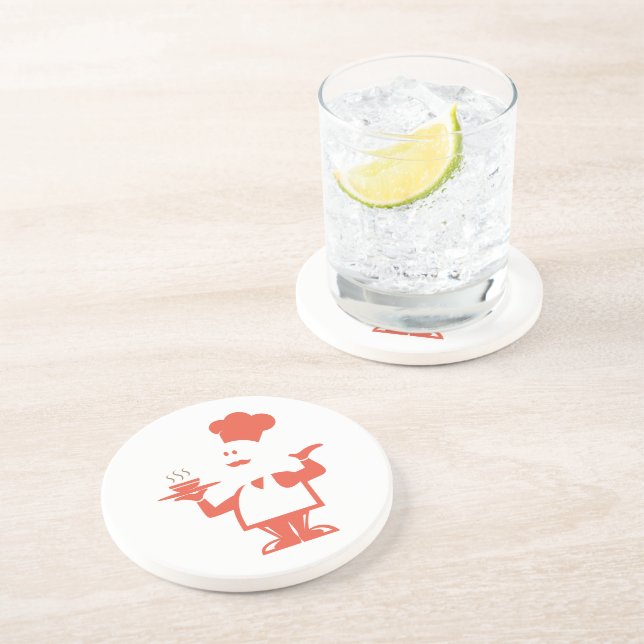 Chef holding a bowl of soup coaster (Side)