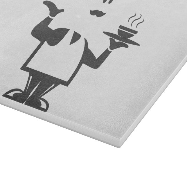 Chef holding a bowl of soup cutting board (Corner)