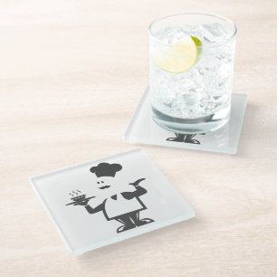 Chef holding a bowl of soup glass coaster