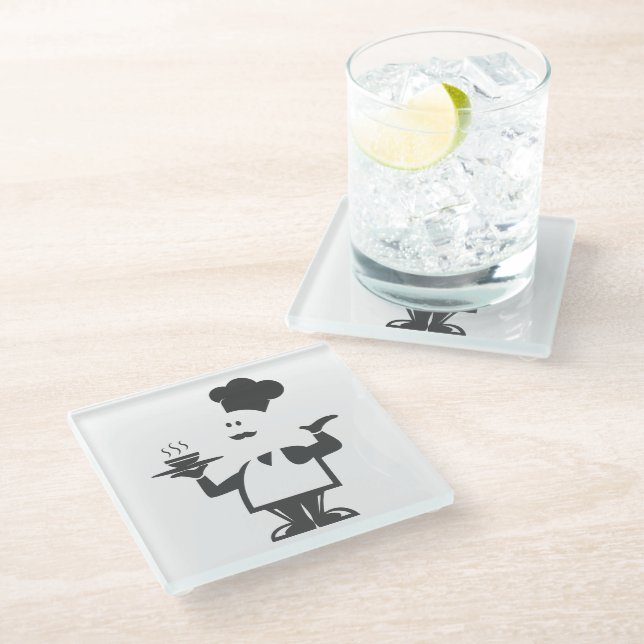 Chef holding a bowl of soup glass coaster (Angled)