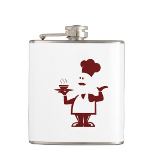 Chef holding a bowl of soup hip flask