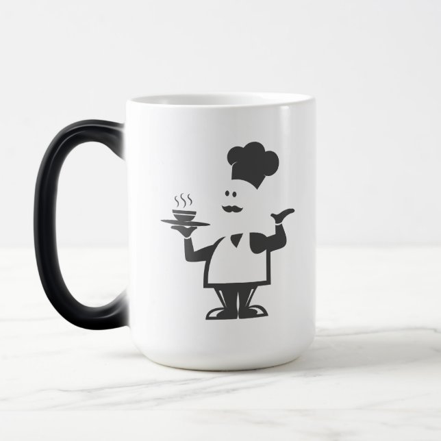 Chef holding a bowl of soup magic mug (Left)