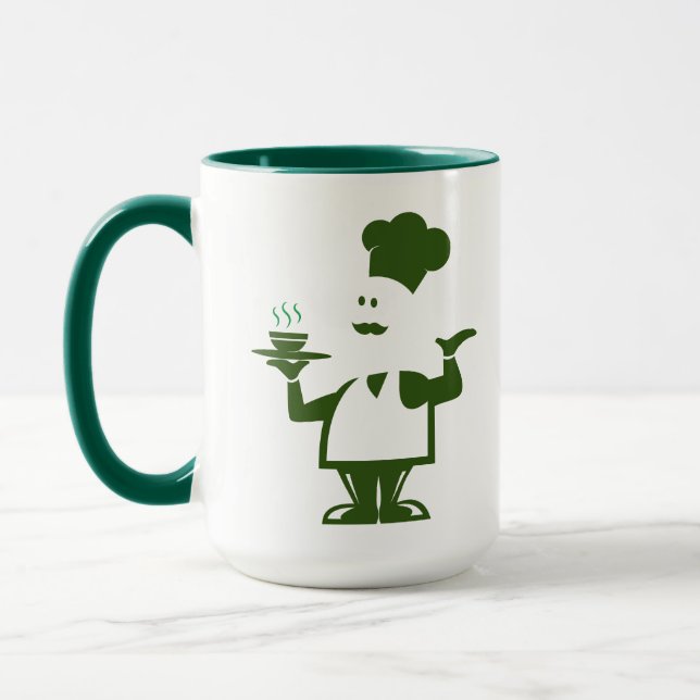 Chef holding a bowl of soup mug (Left)
