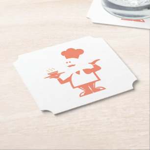 Chef holding a bowl of soup paper coaster