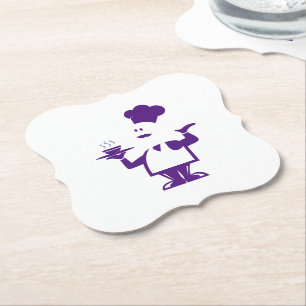 Chef holding a bowl of soup paper coaster