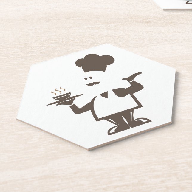 Chef holding a bowl of soup paper coaster (Angled)