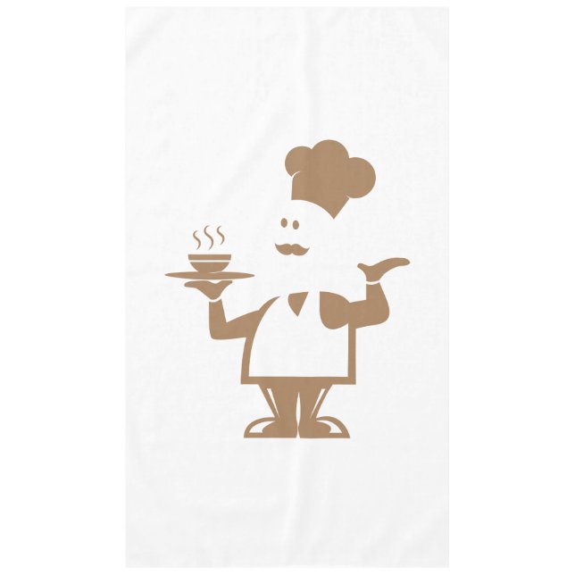 Chef holding a bowl of soup tablecloth (Front)
