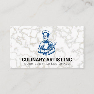 Chef Holding Baguette Marble Business Card