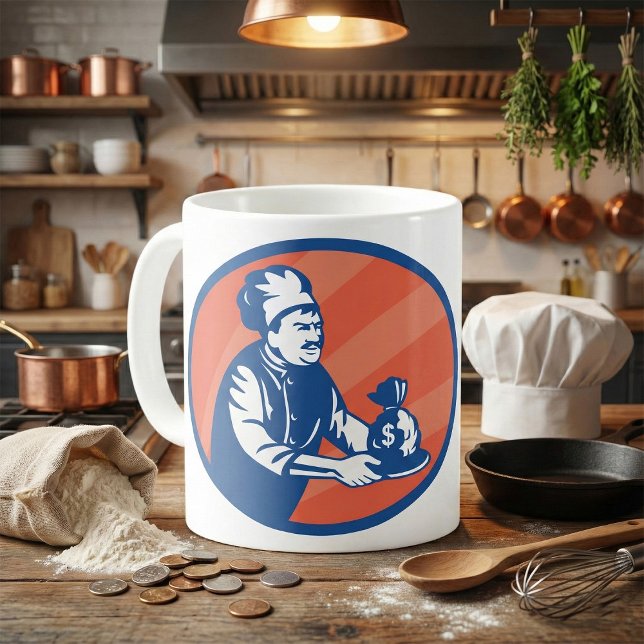 Chef Holding Money Bag Restaurant Finance  Coffee Mug (Creator Uploaded)