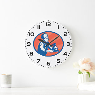 Chef Holding Money Bag Restaurant Finance  Large Clock