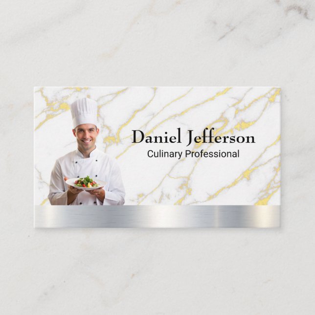Chef Holding up Plated Dish | Culinary Business Card (Front)