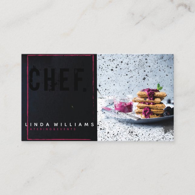 Chef I Catering Modern Black Pink Professional Business Card (Front)
