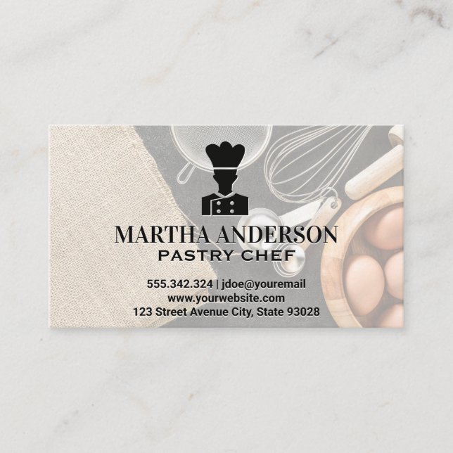 Chef Icon | Baking Ingredients and Tools Business Card (Front)