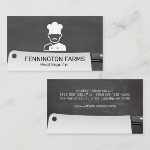 Chef Icon Cleaver Knife   Chalkboard Background Business Card