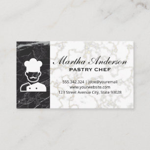 Chef Icon   Gold White Marble   Black Marble Business Card