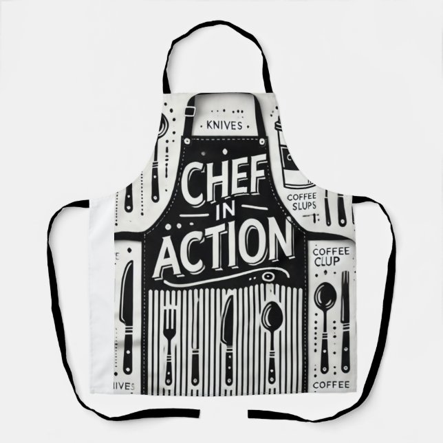 Chef in Action Apron: Bold Black and White Kitchen Apron (Front)