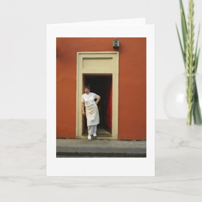 Chef in doorway prague dry brush for card (Front)