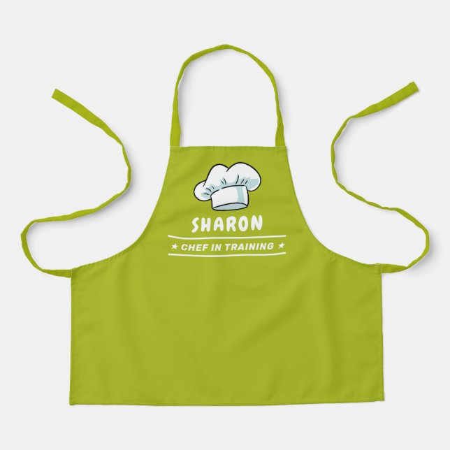 Chef in Training Chef Hat For Kids Olive Green Apron (Front)