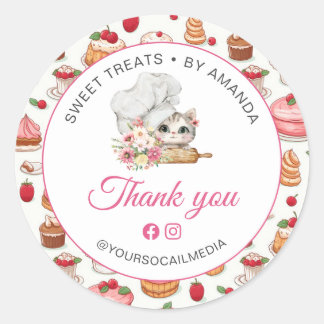 Chef Kitten Bakery Thank you Classic Round Sticker