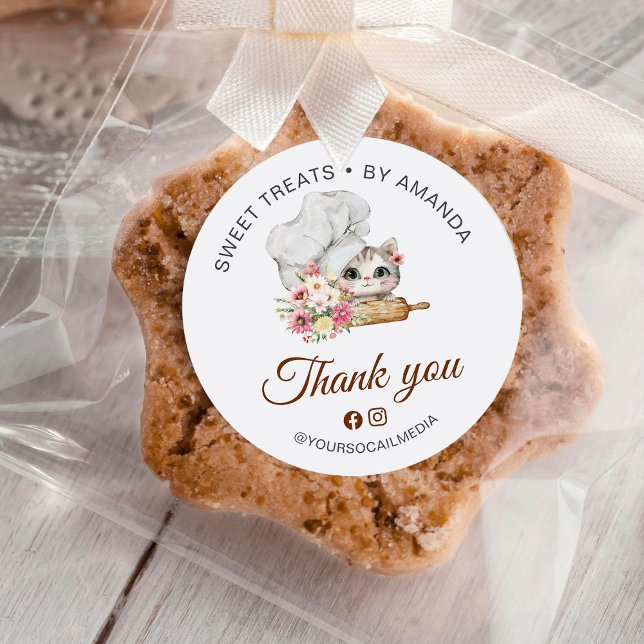 Chef Kitten Bakery Thank you Classic Round Sticker (Creator Uploaded)