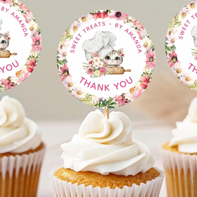 Chef Kitten Bakery Thank you Classic Round Sticker (Creator Uploaded)
