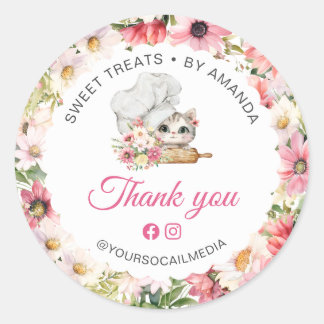 Chef Kitten Bakery Thank you Classic Round Sticker