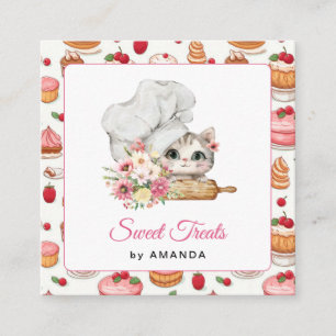 Chef Kitten Bakery Thank you Square Business Card
