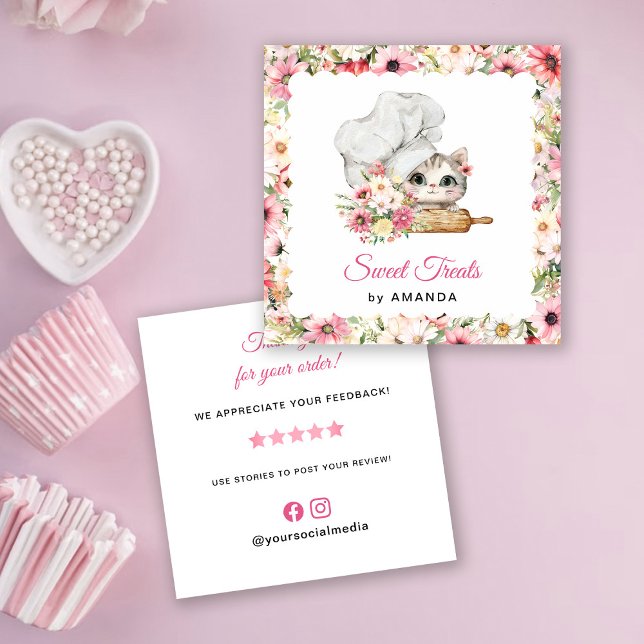 Chef Kitten Bakery Thank you Square Business Card (Creator Uploaded)