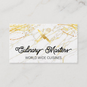 Chef Knife and Whisk Gold Marble Business Card