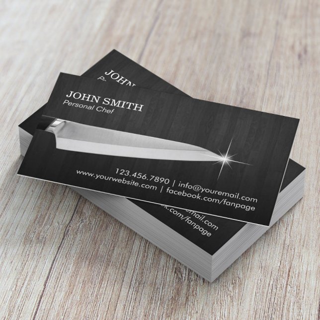 Chef Knife Catering Restaurant Elegan Dark Wood Business Card (Creator Uploaded)