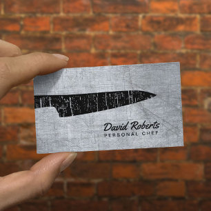 Chef Knife Catering Restaurant Grunge Metal Business Card