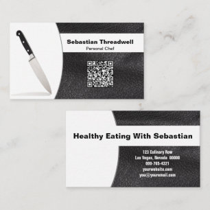 Chef Knife Faux Leather Custom Photo QR Code Business Card