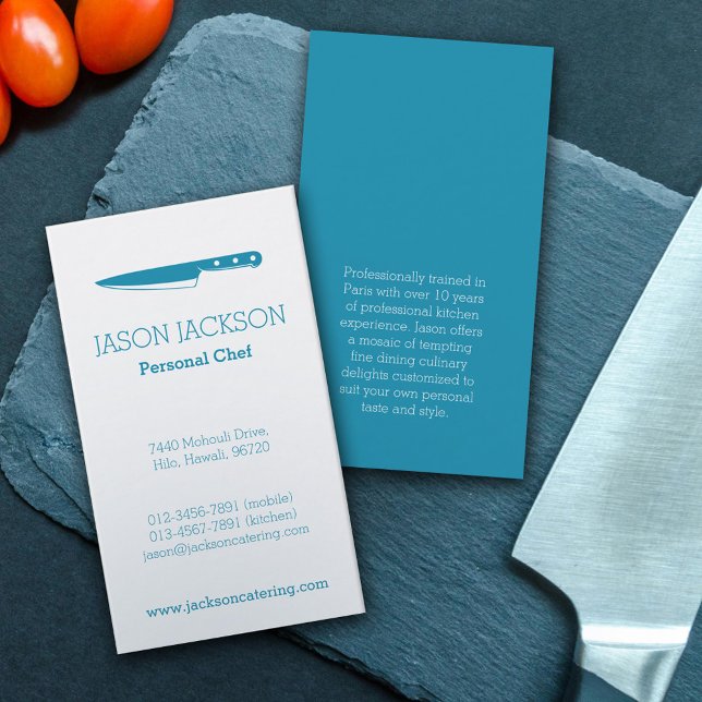 Chef knife graphic teal catering business cards (Creator Uploaded)