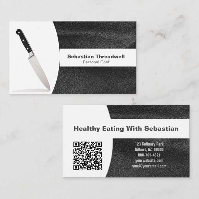 Chef Knife Leather Replaceable Photo & QR Code Business Card (Front/Back)