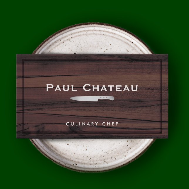 Chef Knife Logo Wood Chopping Board Business Card (Creator Uploaded)
