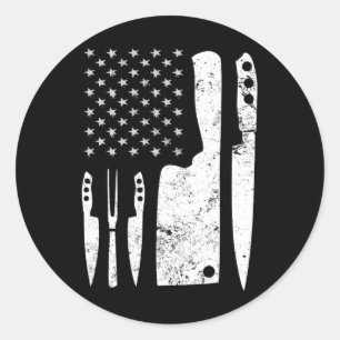 Chef Knife Patriotic Easter Us Flag  Classic Round Sticker