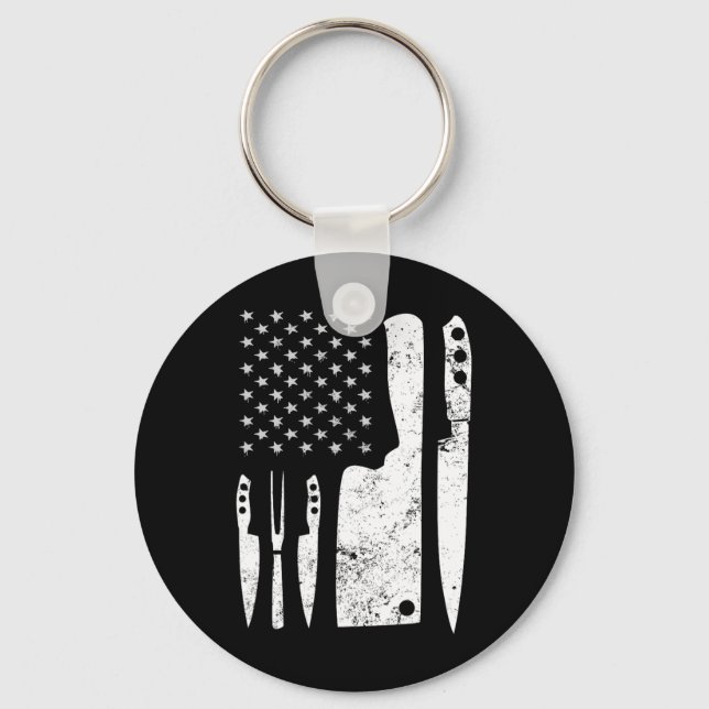 Chef Knife Patriotic Easter Us Flag  Key Ring (Front)
