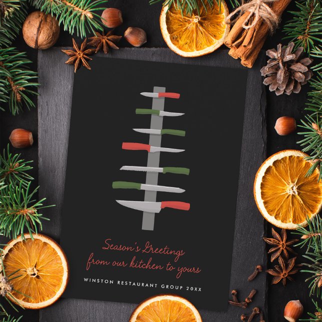 Chef Knives Illustrated Christmas Tree Restaurant Holiday Card (Creator Uploaded)