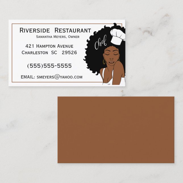 Chef Lady Africian American Woman Business Card (Front/Back)
