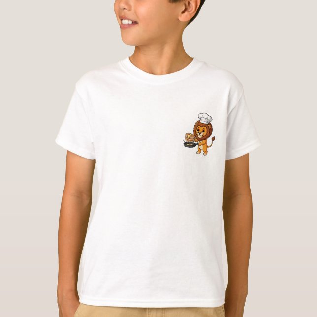 Chef Lion Flipping Pancakes Kids T-Shirt (Front)