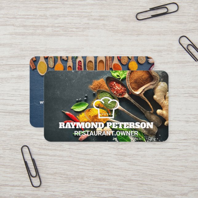Chef Logo | Spices Herbs Ingredients  Business Card (Front/Back In Situ)