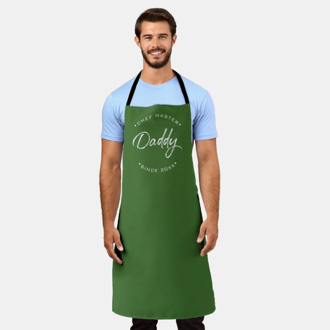 Chef Master Daddy Personalised Year Modern green  Apron (Worn)