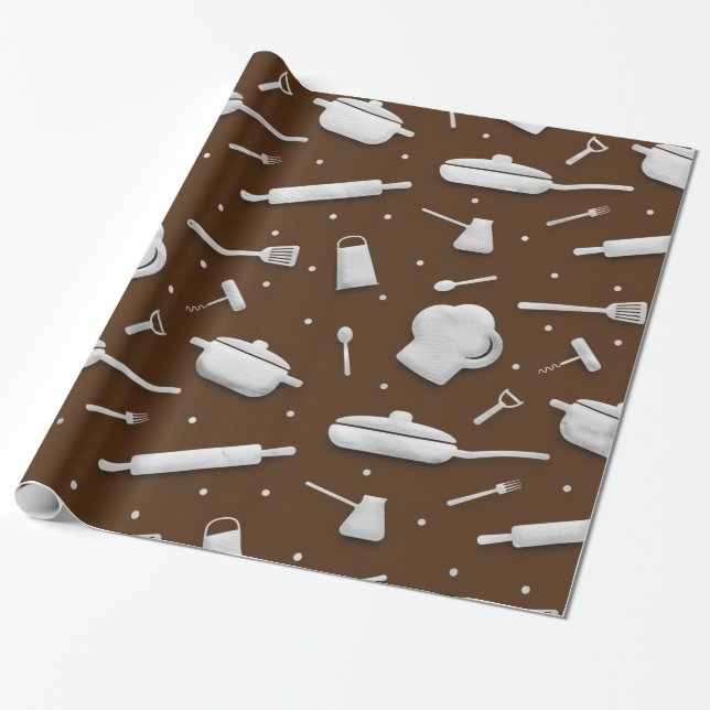 Chef Master Restaurant Kitchen Cooking Fork Brown  Wrapping Paper (Unrolled)