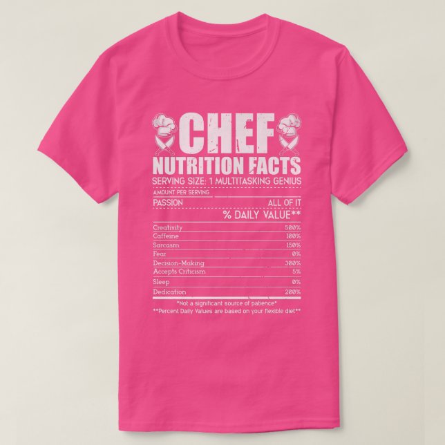 Chef Nutrition Facts Funny Culinary Cooking T-Shirt (Design Front)