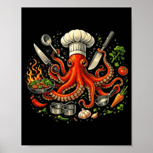 Chef octopus octopus funny cooking sous chef cook poster