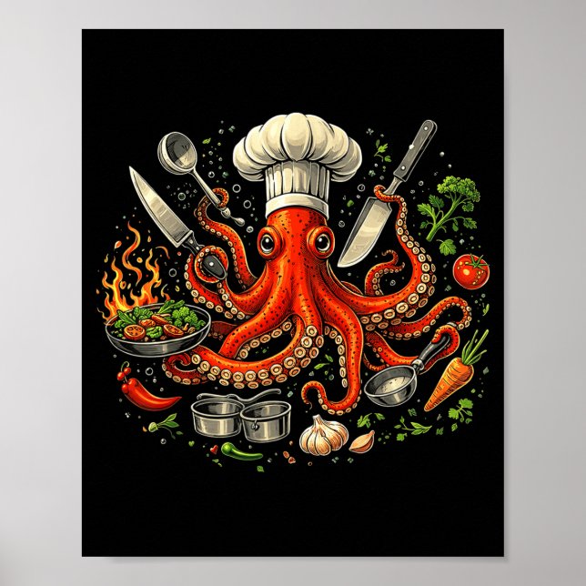 Chef octopus octopus funny cooking sous chef cook  poster (Front)