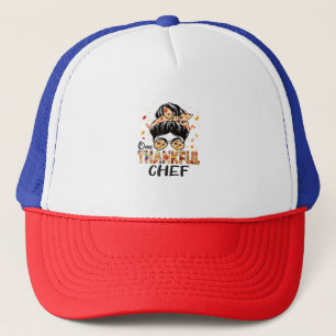 Chef One Thankful Messy Bun Women Thanksgiving Fal Trucker Hat
